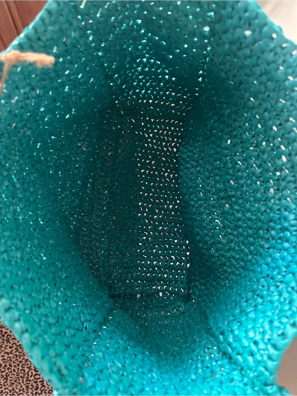 Handmade Woven Turquoise Market Tote Beach Pool Grocery Bag Durable Plastic - Picture 4 of 6
